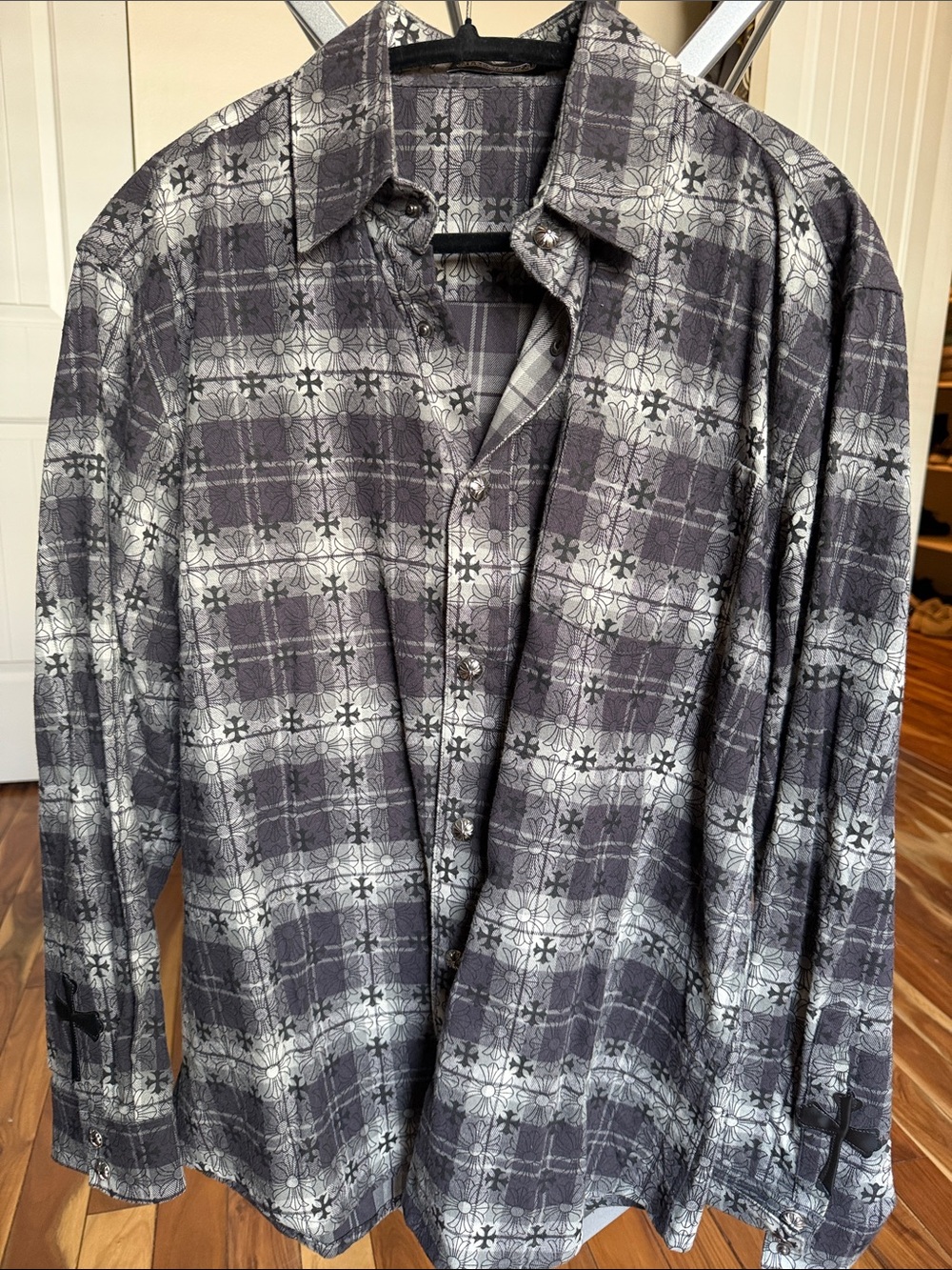 Chrome Men's Gray Plaid Floral Button-Up Shirt